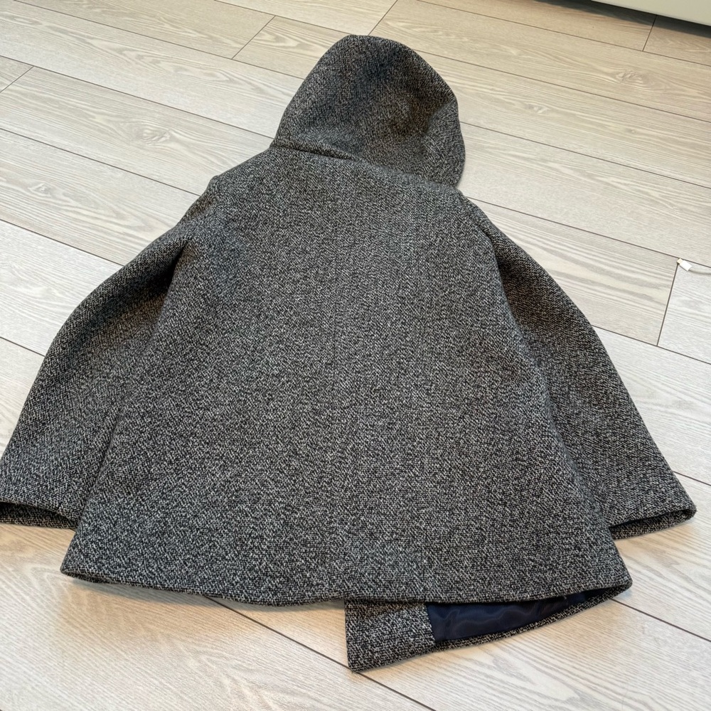 Sandro Paris 36 wool cowhide leather peacoat jacket grey black tweed luxury fall - Picture 11 of 12